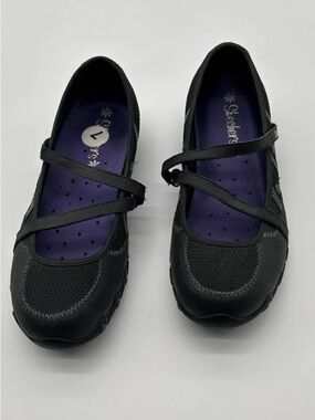 Skechers Black Mary Jane Flats with Purple Insole Accents